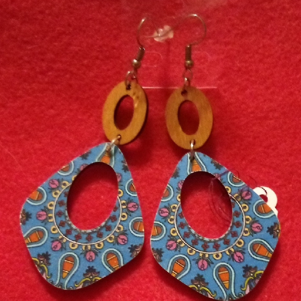 Bohemian Blue and Brown Dangle Earrings